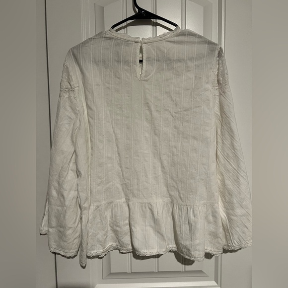 ZARA White Eyelet Lace Blouse | Long Sleeve Peplum Top | Size Large - Picture 6 of 7